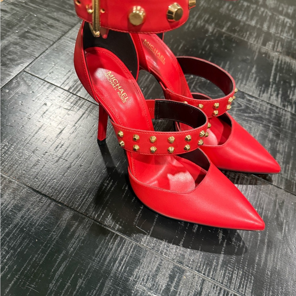 Michael Kors Red and Gold Studded Heels